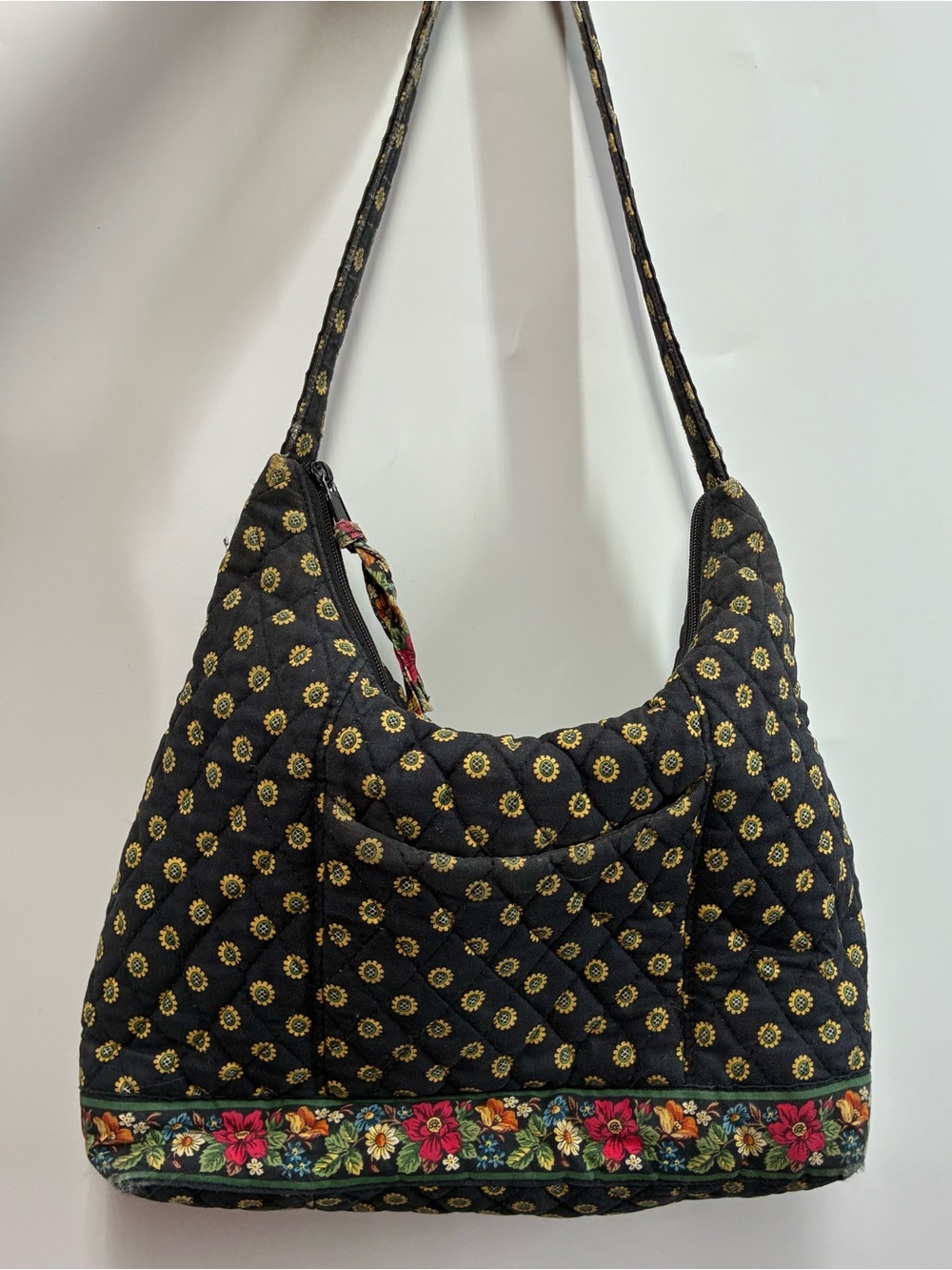 Vintage 90s Vera Bradley Sunflower Shoulder Bag Purse Floral Black Feminine